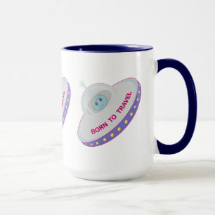 Tasse Né pour voyager mignon alien et soucoupe volante