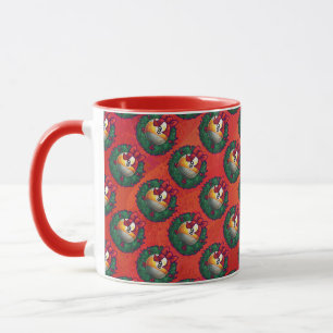 Tasse Neuf boule en Motif de couronne de Noël sur rouge