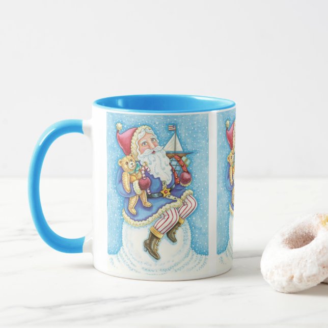 Tasse Noël mignon, le Père Noël sur Snowball avec jouets (Avec donut)