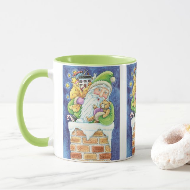 Tasse Noël mignon, Père Noël à Chimney avec jouets (Avec donut)