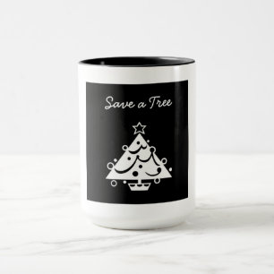 Tasse Noël noir et blanc Sauvez l'arbre