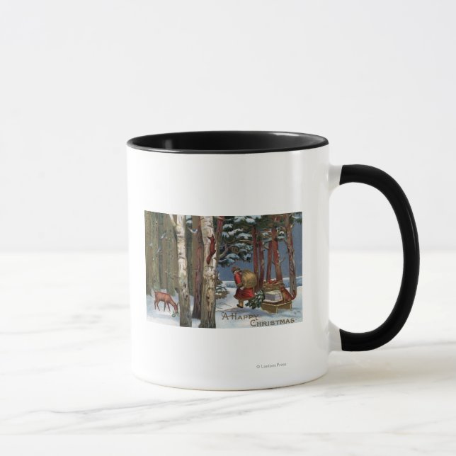 Tasse Noël SalutationPère Noël à travers la forêt (Droite)