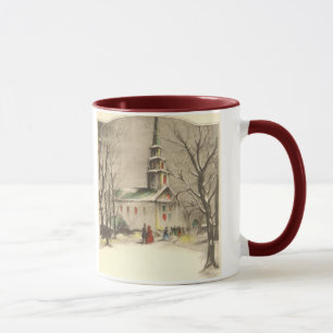 Tasse Noël vintage, Eglise dans le paysage hivernal