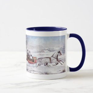 Tasse Noël Vintage, La Route Hiver, Cheval Sleigh