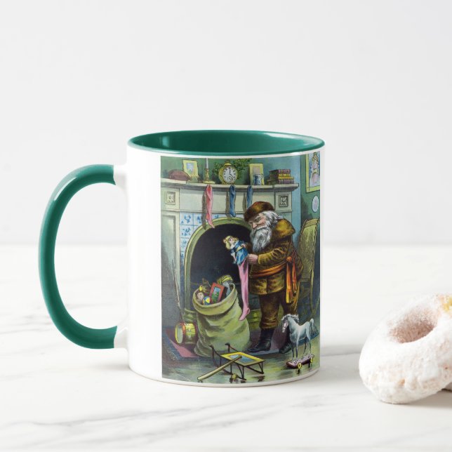 Tasse Noël vintage, Le Père Noël, Bas avec jouets (Avec donut)