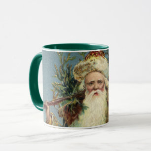 Tasse Noël vintage, Père Noël victorien avec arbre