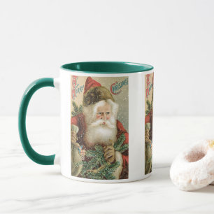 Tasse Noël vintage, Père Noël victorien avec pin