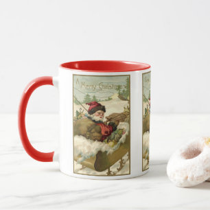 Tasse Noël vintage, Père Noël victorien dans un traîneau