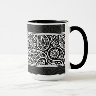 Tasse Noir & Blanc Ornat Retro Paisley Motif Design