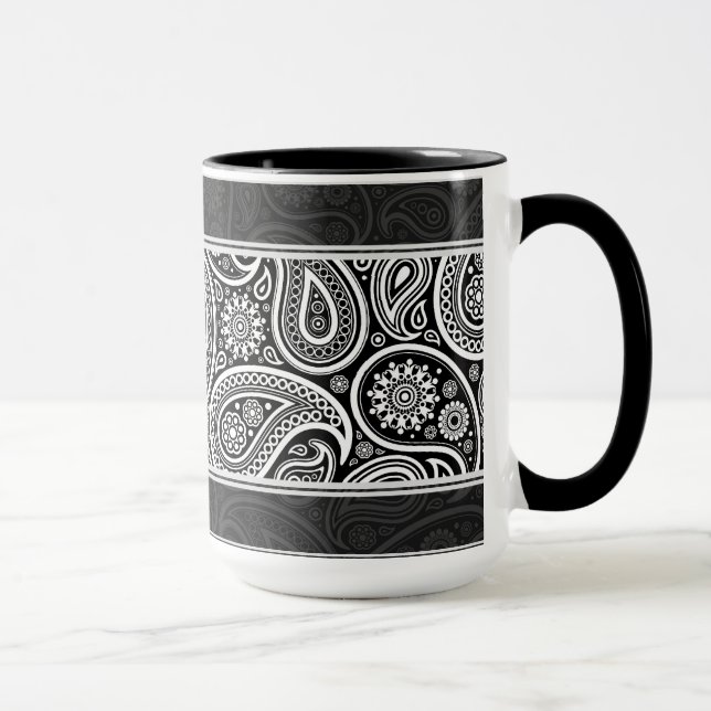 Tasse Noir & Blanc Ornat Retro Paisley Motif Design (Droite)