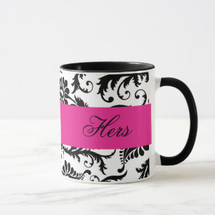 Tasse Noir, Blanc, Rose Damas "Hers Mug"