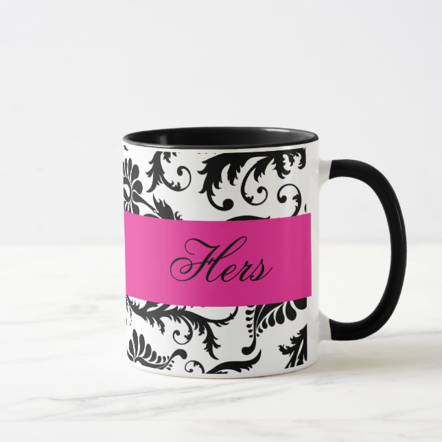 Tasse Noir, Blanc, Rose Damas "Hers Mug" (Droite)