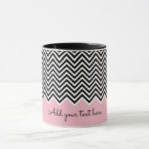 Tasse Noir et bébé rose moderne Chevron Custom TEXT