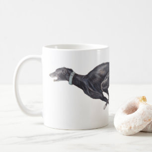 Tasse noire d'art de chien de lévrier