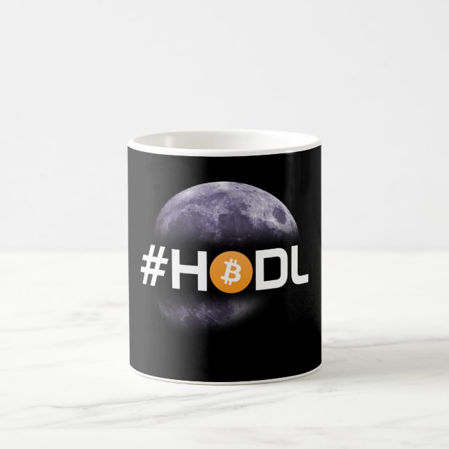Tasse noire de Bitcoin de lune de #HODL (Centre)