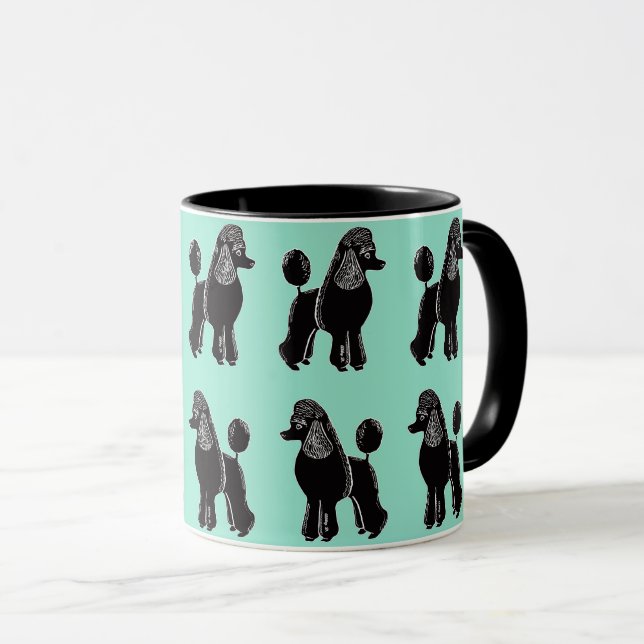 Tasse noire de menthe de motif de caniches (Devant droit)