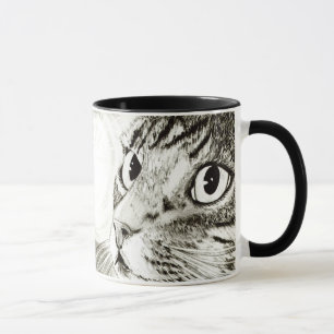 Tasse noire et blanche d'art de chat tigré de