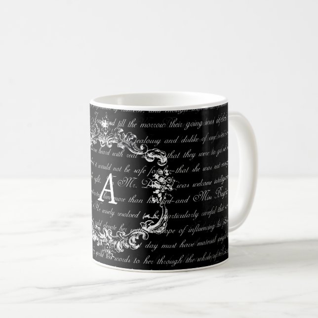 Tasse noire et blanche de monogramme des textes de (Devant droit)