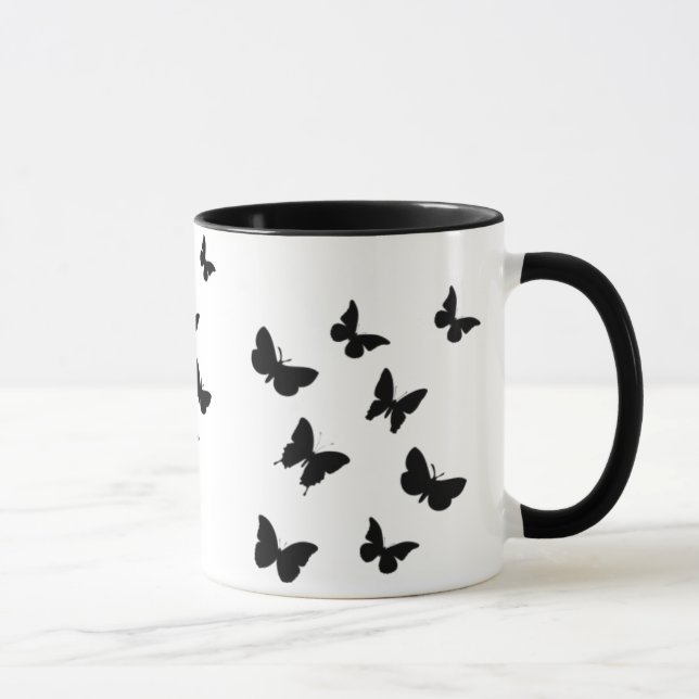 tasse noire et blanche de papillons (Droite)