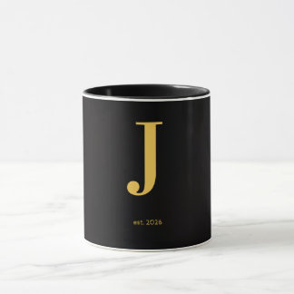 Tasse noire lettre J en or | Tasse à monogramme mi