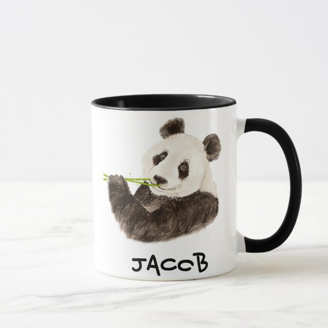 Tasse Nom personnalisé Cute Panda Aquarelle Animal (Droite)