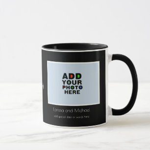 Tasse nom personnalisé, date et photo blanc&noir