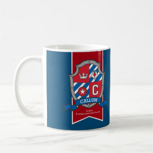 Tasse nommée bleue rouge de signification de