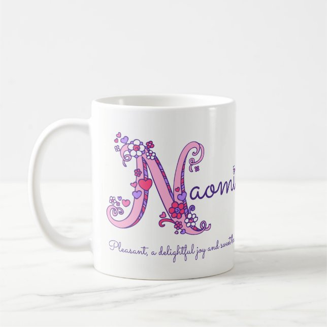 Tasse nommée de monogramme de la fleur N de coeur (Gauche)