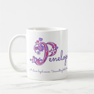 Tasse nommée de monogramme de la fleur P de coeur