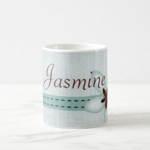 Tasse nommée personnalisée - ruban bleu et fleur