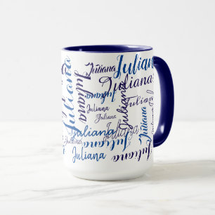 Tasse noms manuscrits modernes motif sur bleu