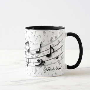 Tasse Notes musicales noires et grises personnalisées