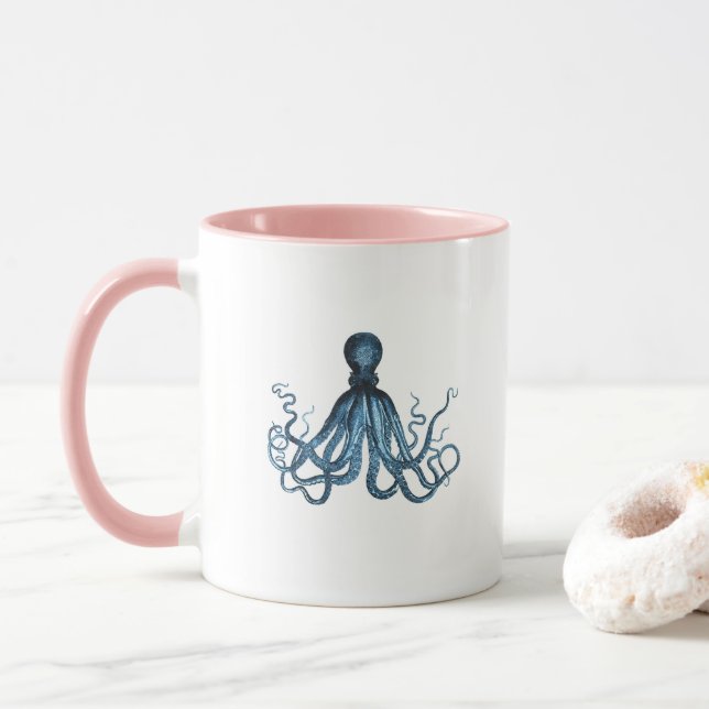 Tasse Octopus kraken nautique plage côtière bleu (Avec donut)