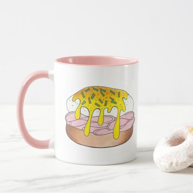 Tasse Oeufs Benedict Petit Déjeuner Diner Nourriture Foi (Avec donut)