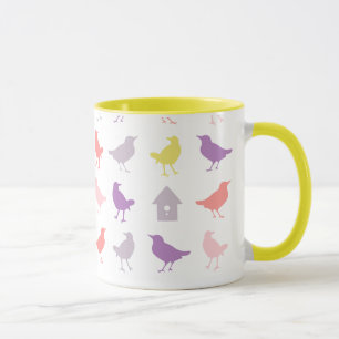 Tasse Oiseaux pastel rose et violet avec Birdhouse