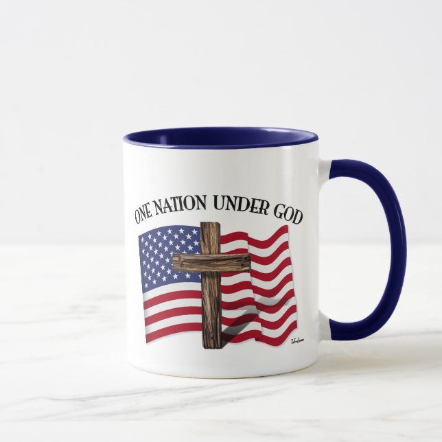 Tasse One Nation Under God avec croix robuste et drapeau (Droite)