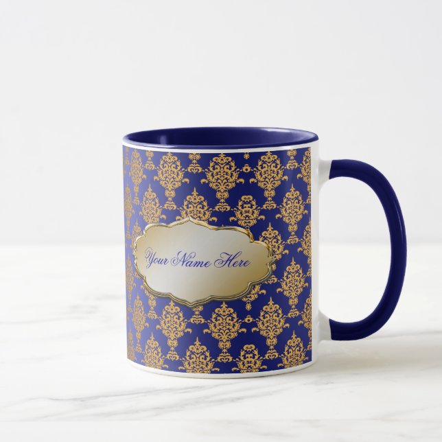 Tasse Or de damassé sur le bleu royal (Droite)