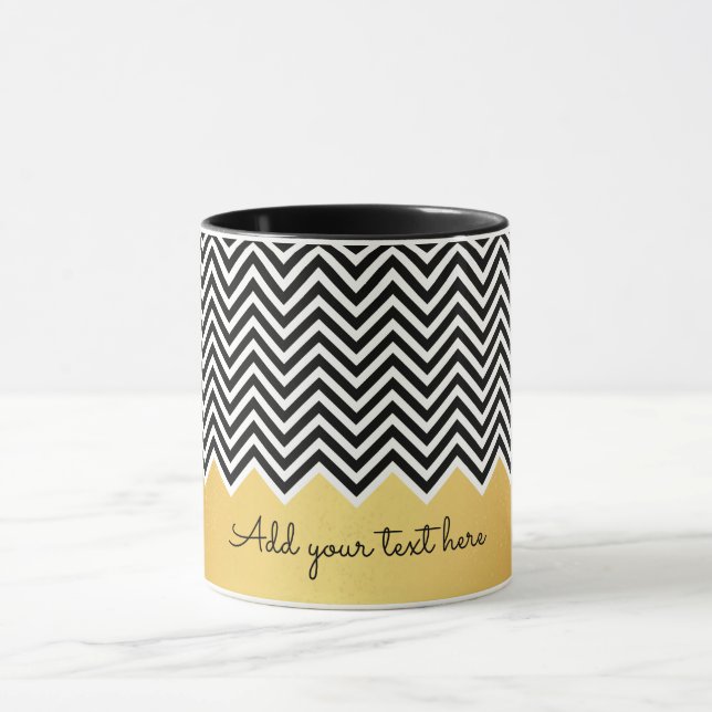 Tasse OR noir et FAUX moderne Chevron Custom TEXT (Centre)