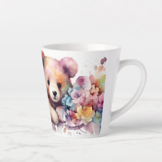 Tasse ours en peluche aquarellé fleurs colorées