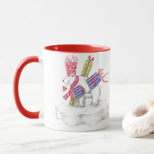 Tasse Ours polaire en caricature mignonne avec cadeaux d