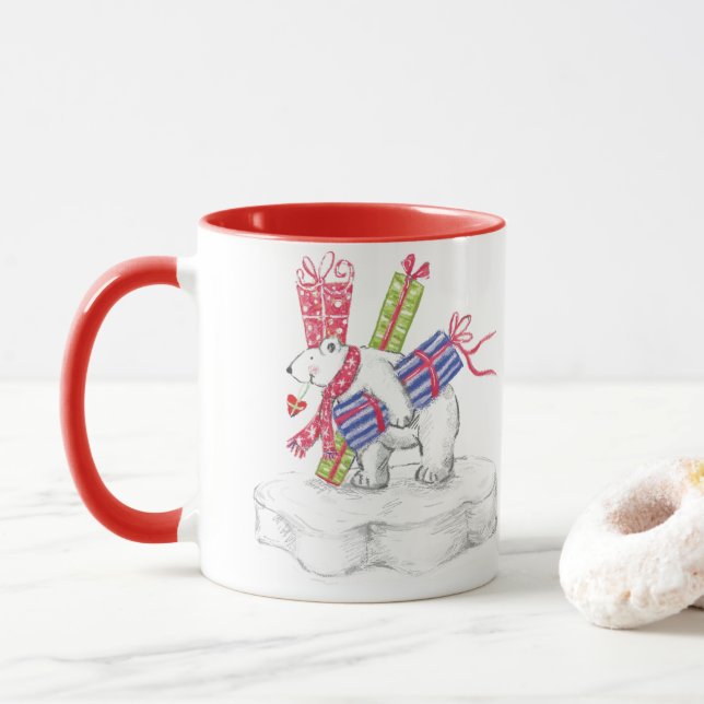 Tasse Ours polaire en caricature mignonne avec cadeaux d (Avec donut)