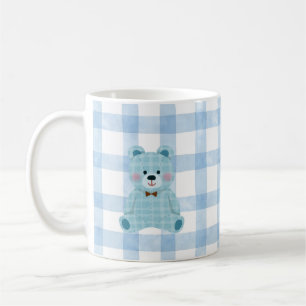 Tasse Ourson Mignon   Tasse Kawaii à Carreaux Bleu