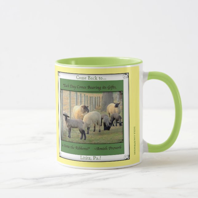 Tasse PA de Lititz. Revenu ! Moutons mignons ! Proverbe (Droite)