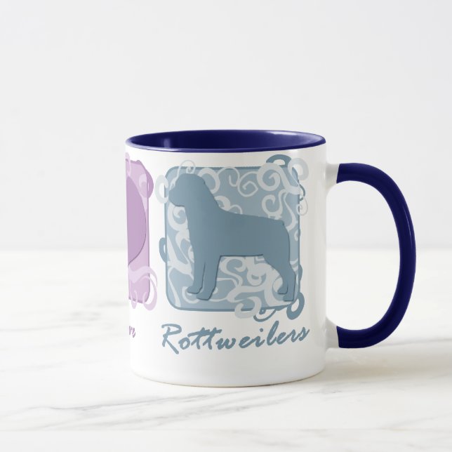 Tasse Paix, amour, et rottweilers en pastel (Droite)