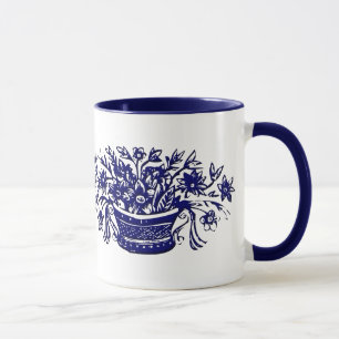 Tasse Panier à fleurs Vintage bleu et blanc