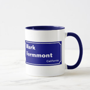 Tasse panneau bleu rue personnalisée