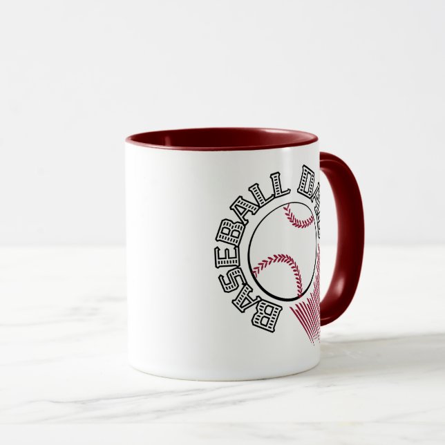 Tasse Papa baseball avec Ball Noir et rouge (Devant droit)