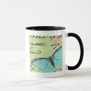 Tasse Papillon à ailes bleues sur carte postale Turquois