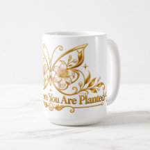 Tasse Papillon Doré Fleurir Où Vous Êtes Planté