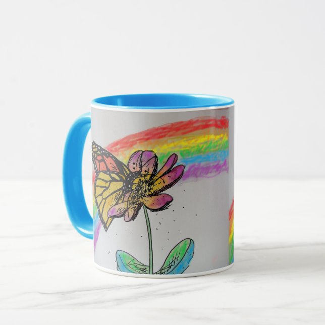 Tasse Papillon Monarque Arc-en-ciel Bleu (Devant gauche)